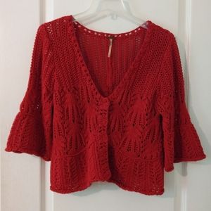 Free People Red Crochet Knit Top